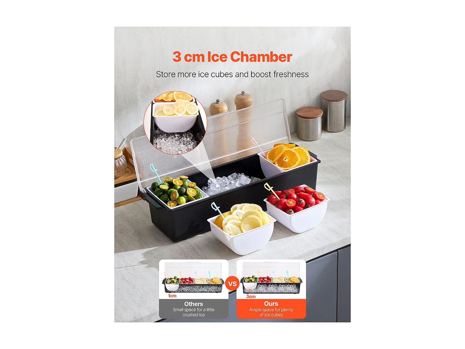 Distributeur d'Épices Réfrigéré SucceBuy, avec 4 Compartiments et Couvercle, 50,3x16,5x11,7 cm