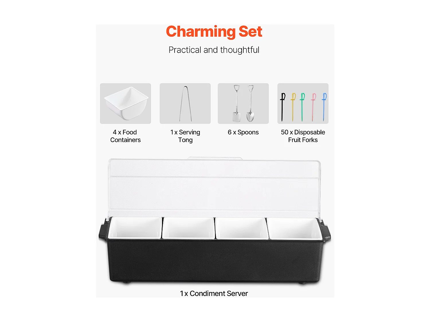 Distributeur d'Épices Réfrigéré SucceBuy, avec 4 Compartiments et Couvercle, 50,3x16,5x11,7 cm