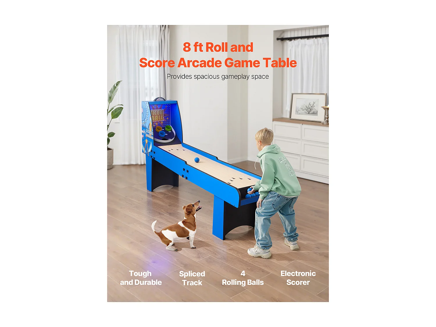 Table de Jeu d'Arcade SucceBuy, Roll & Score 2,4 m, Compteur Électronique, Salle de Jeux Familiale