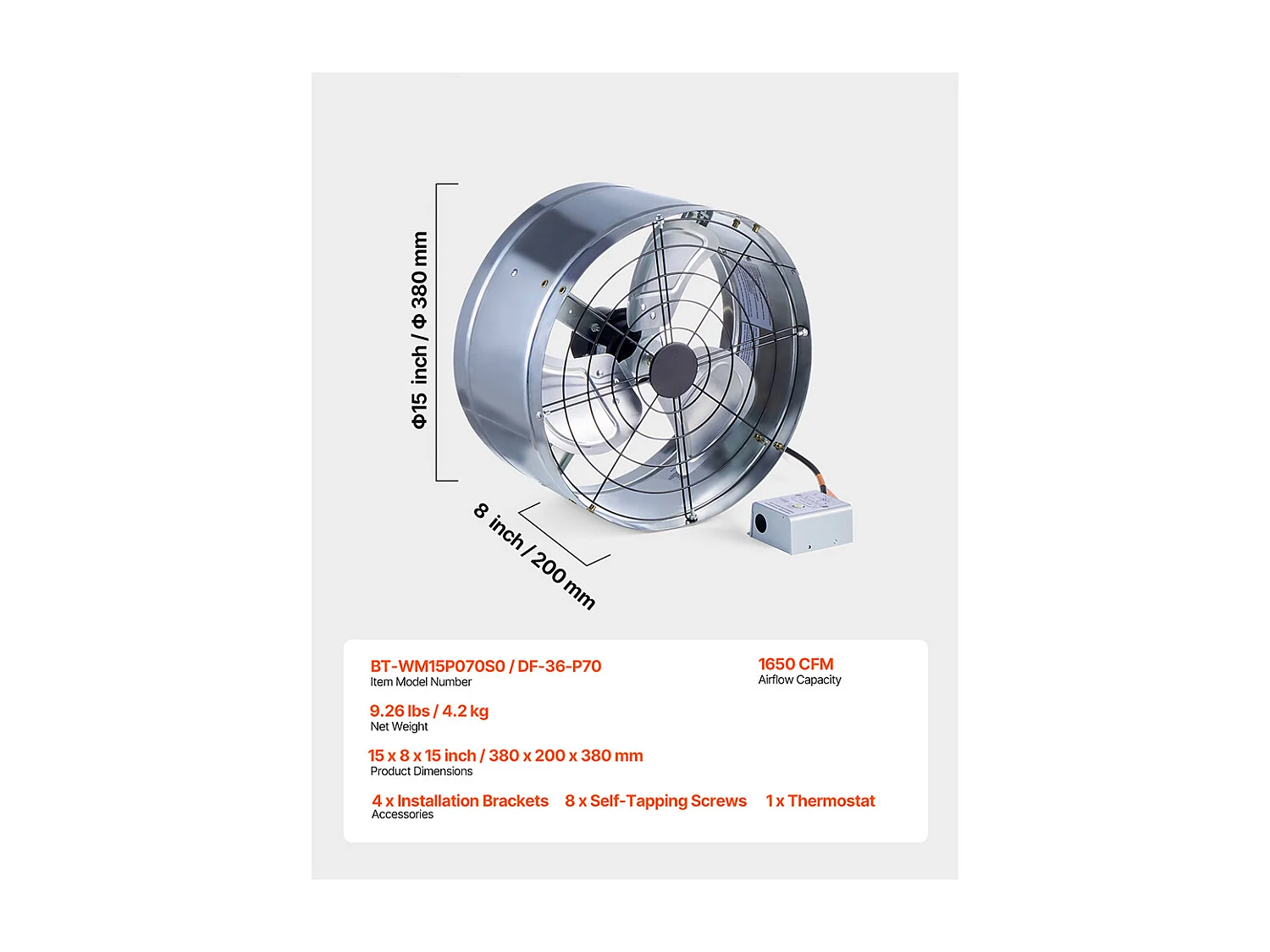 Ventilateur d'Extraction de Grenier SucceBuy, Ventilateur de Pignon, 30,5 cm, 36,8 m³/min avec Thermostat Ajustable