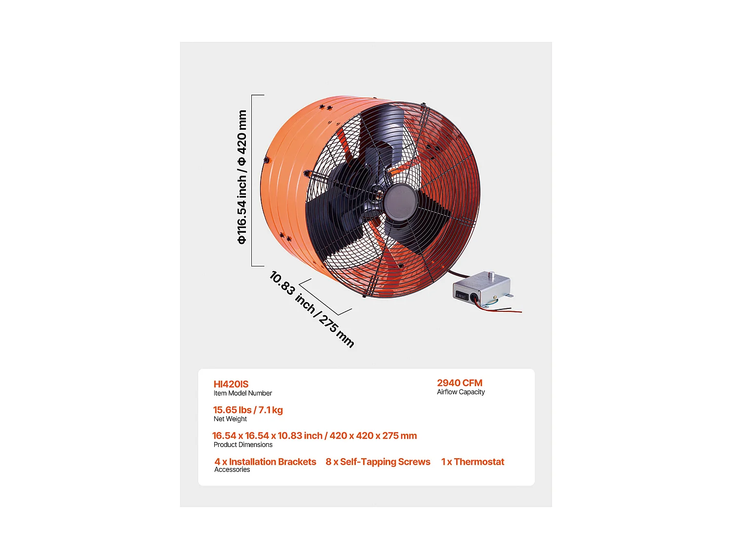 Ventilateur d'Extraction de Grenier SucceBuy, 83.2 m³/min, 42 x 27,5 cm avec Thermostat Ajustable