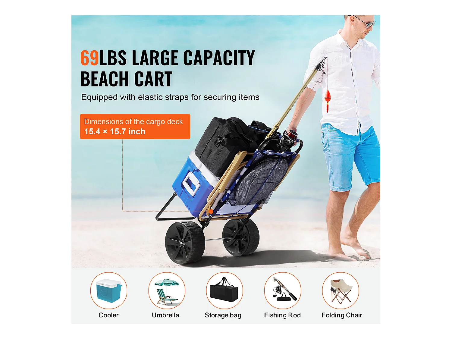 Chariot de Plage avec Grandes SucceBuy, 25 cm PE Solid Wheels pour la Plage et le Jardinage