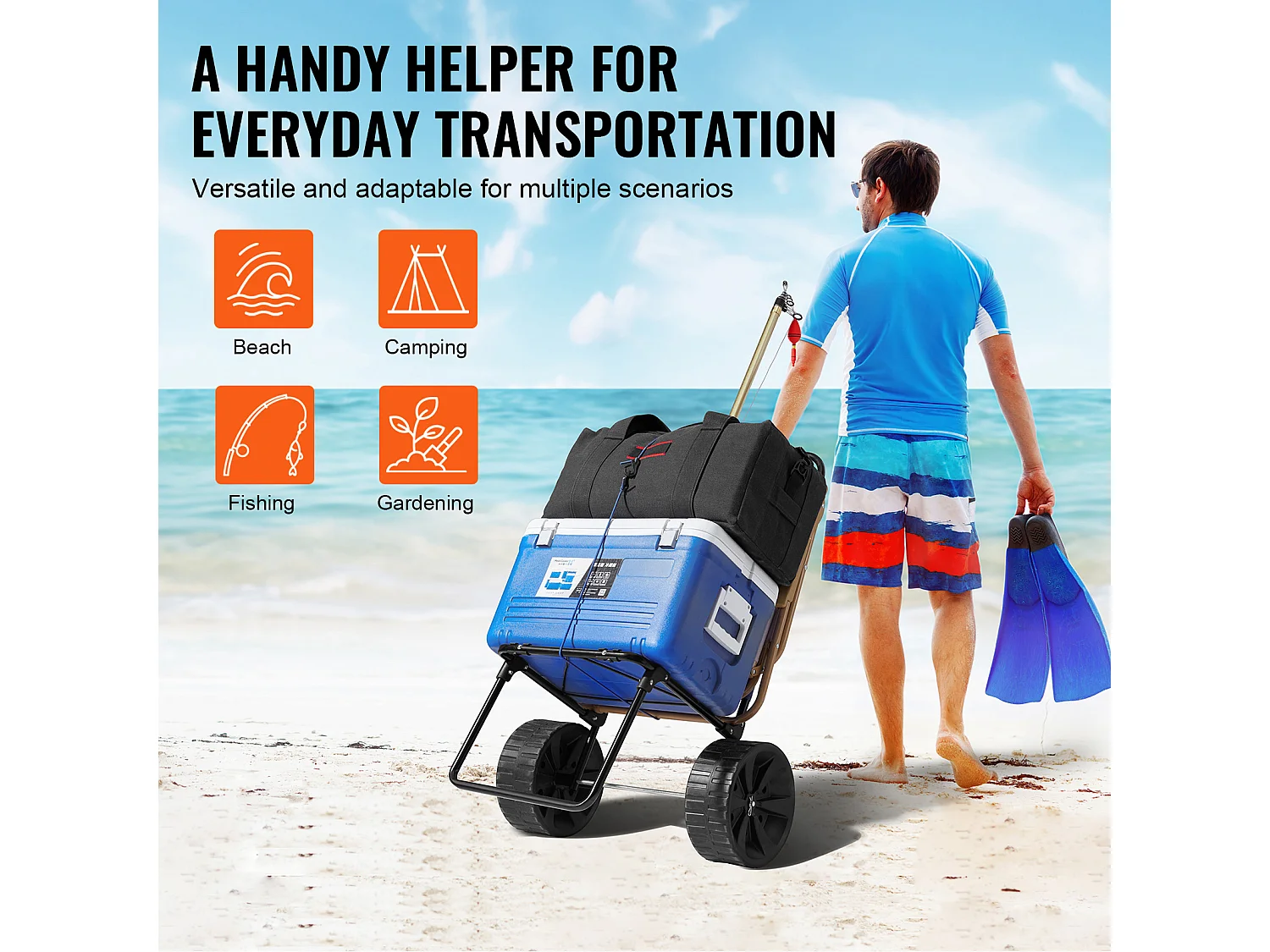 Chariot de Plage avec Grandes SucceBuy, 25 cm PE Solid Wheels pour la Plage et le Jardinage