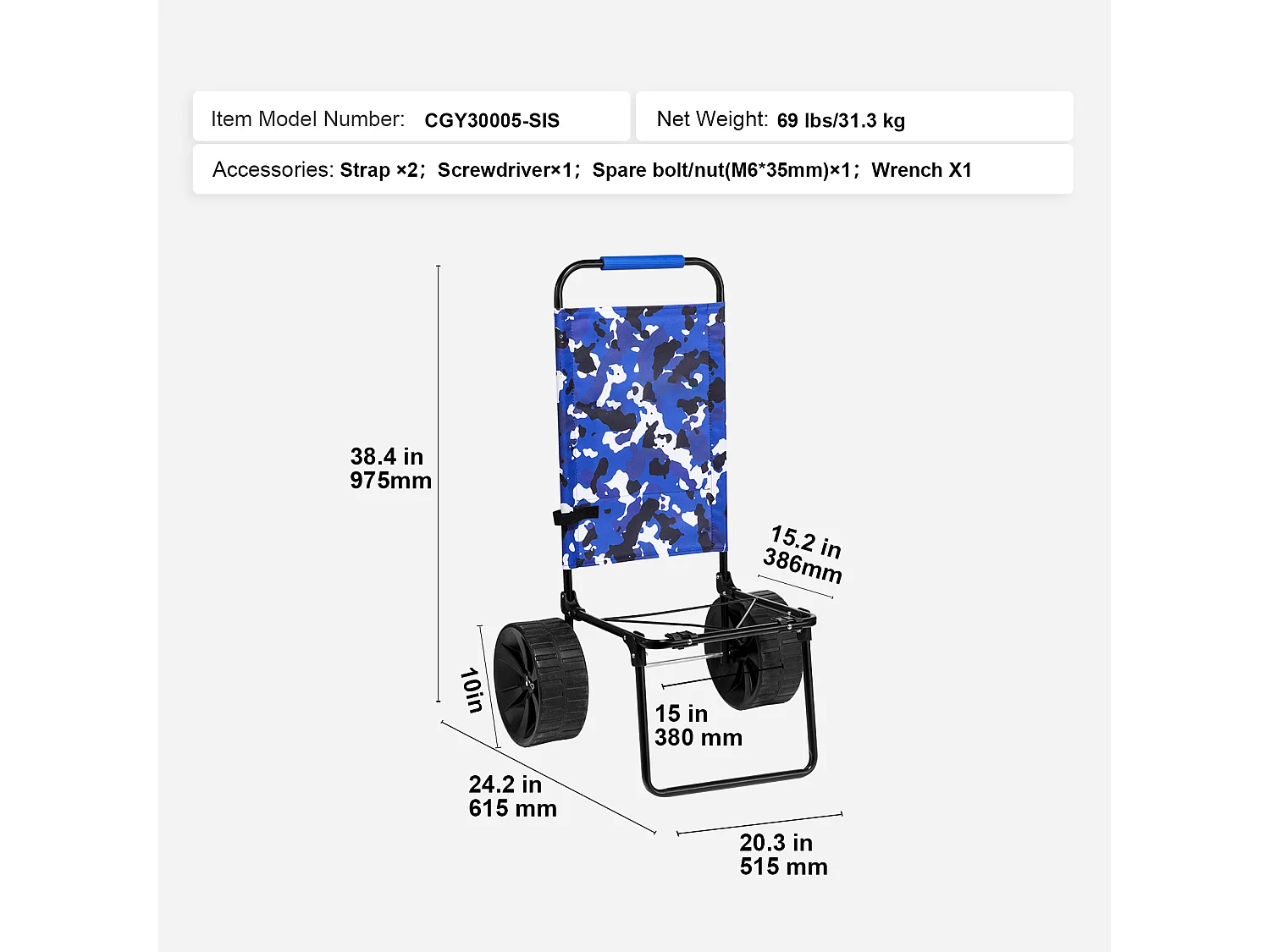 Chariot de Plage avec Grandes SucceBuy, 25 cm PE Solid Wheels pour la Plage et le Jardinage