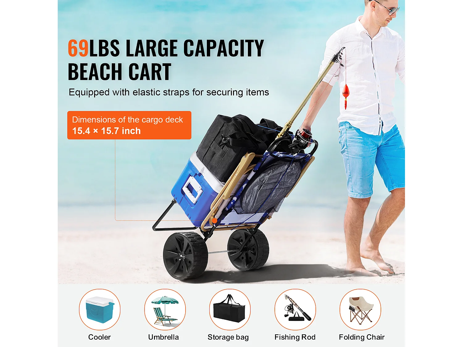 Chariot de Plage avec Grandes SucceBuy, 25 cm PE Solid Wheels pour la Plage et le Jardinage