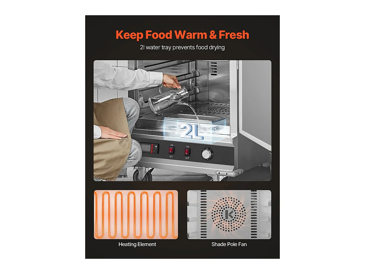 Plaatverwarmer SucceBuy, 16-Laags Concessiekast, met Waterbak om op te Warmen, voor Kantine