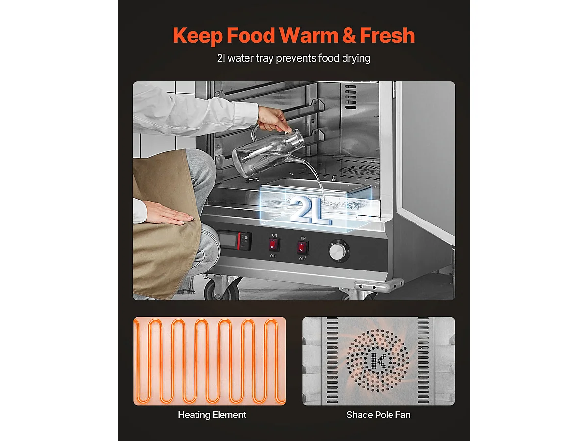 Chauffe-Plats SucceBuy, Armoire de Concession à 16 Niveaux, avec Bac à Eau pour Réchauffer