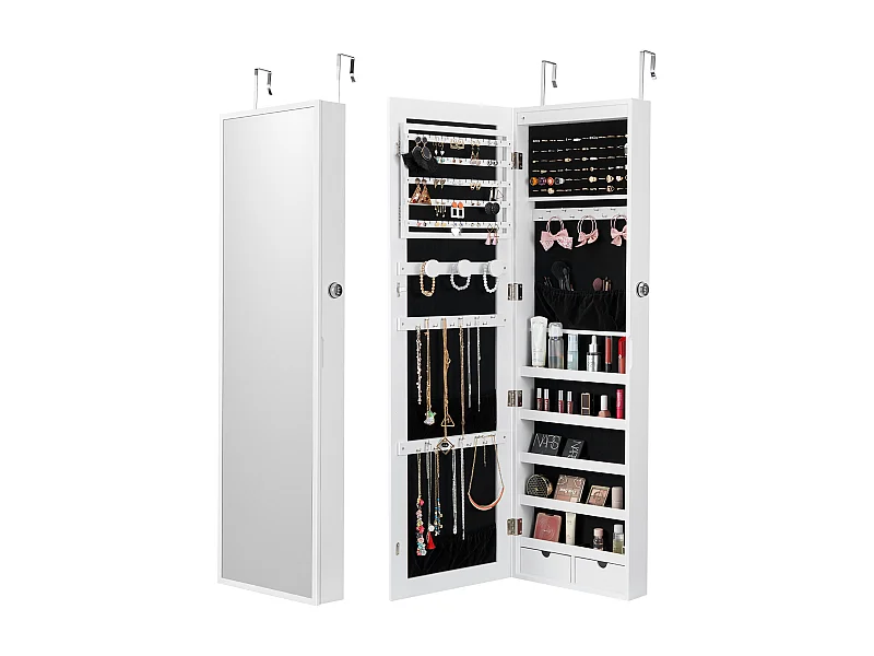 Schmuckschrank SucceBuy , mit Abschließbarem Spiegel, 119,5 cm, Wand-/Türmontage, Weiß