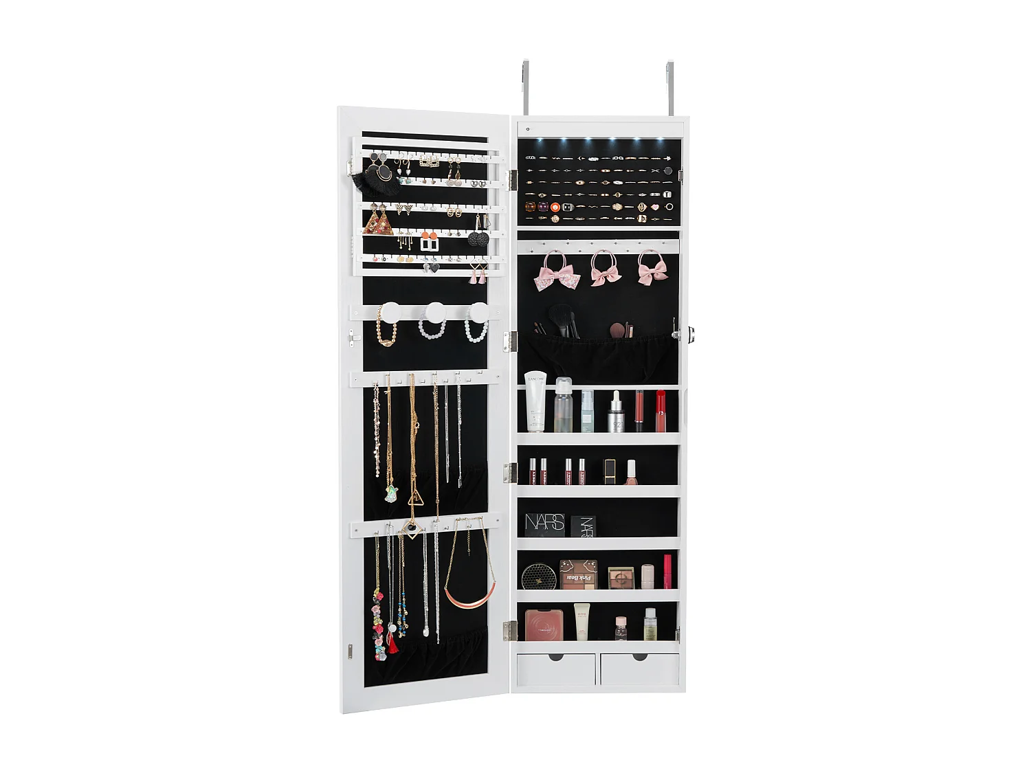 Schmuckschrank SucceBuy , mit Abschließbarem Spiegel, 119,5 cm, Wand-/Türmontage, Weiß