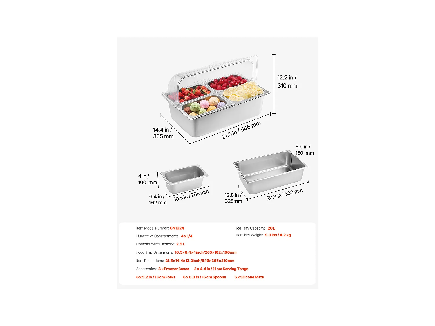 Conteneur d'Affichage Alimentaire de Comptoir SucceBuy, avec le Plateau de 4 Condiments de Casserole