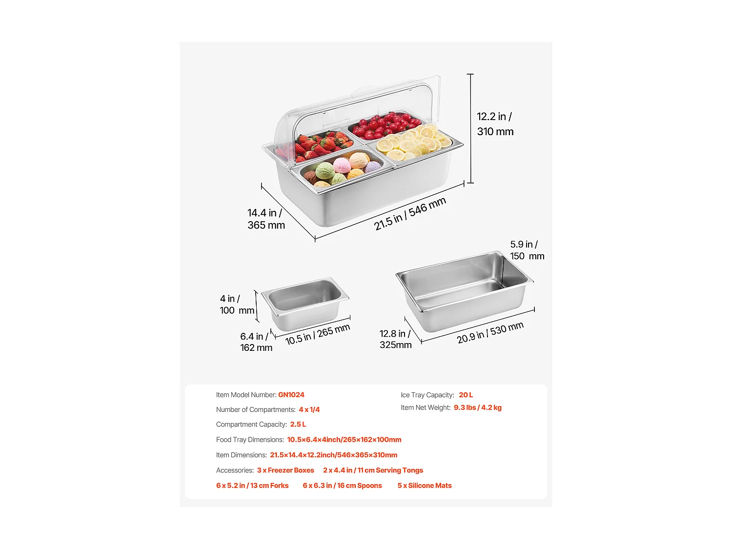 Lebensmittelausstellungscontainer für Theken SucceBuy , mit Schale für 4 Gewürzgefäße
