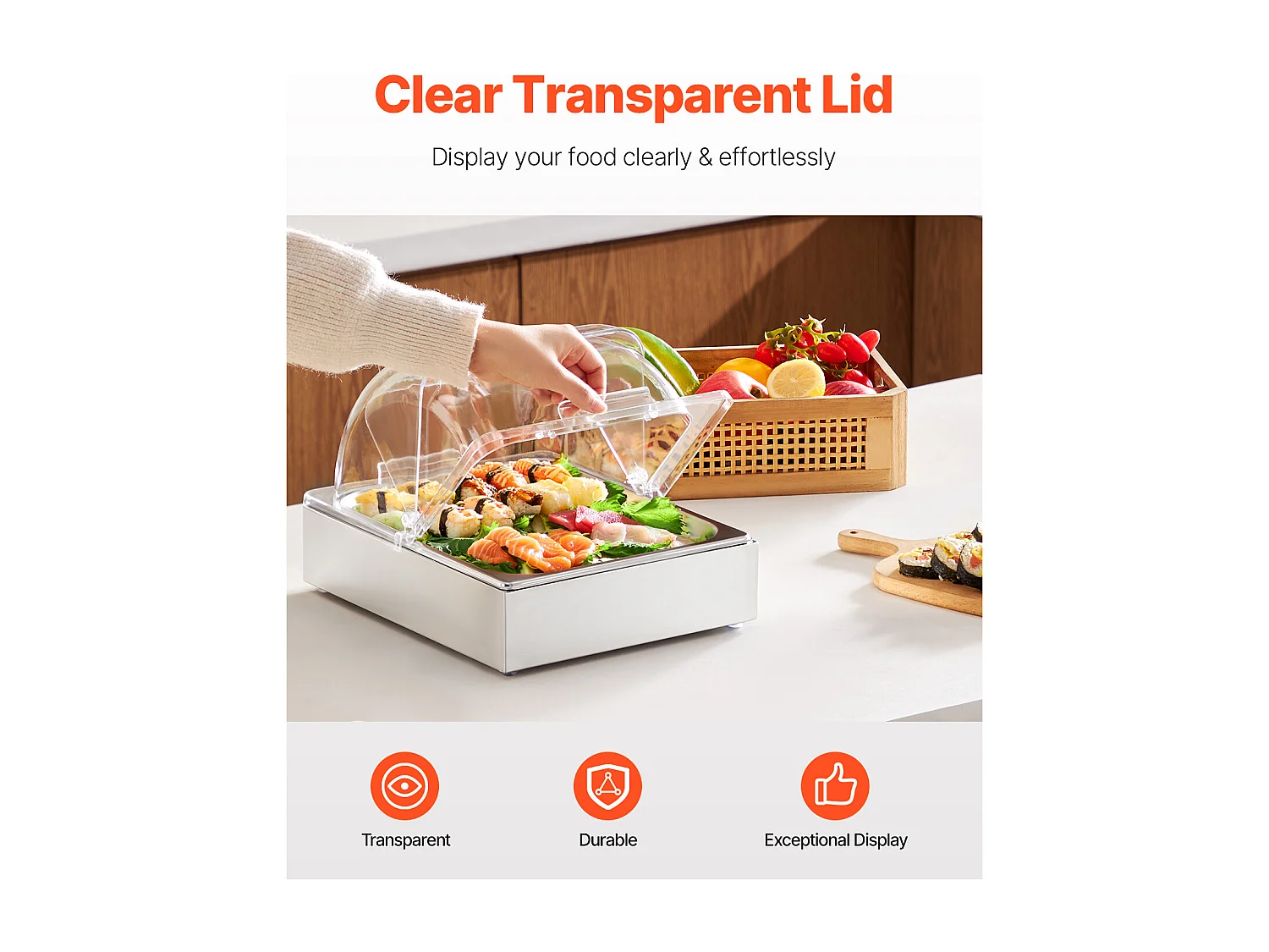 Conteneur d'Affichage Alimentaire de Comptoir SucceBuy, Plateau Distributeur de Buffet Traiteur Contenant de Service 1/2 Contenant