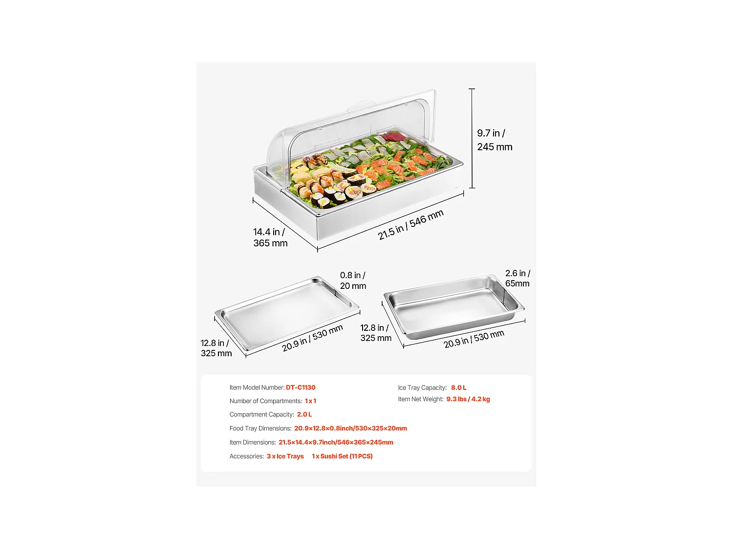 Conteneur d'Affichage Alimentaire de Comptoir SucceBuy, avec Couvercle pour Condiments