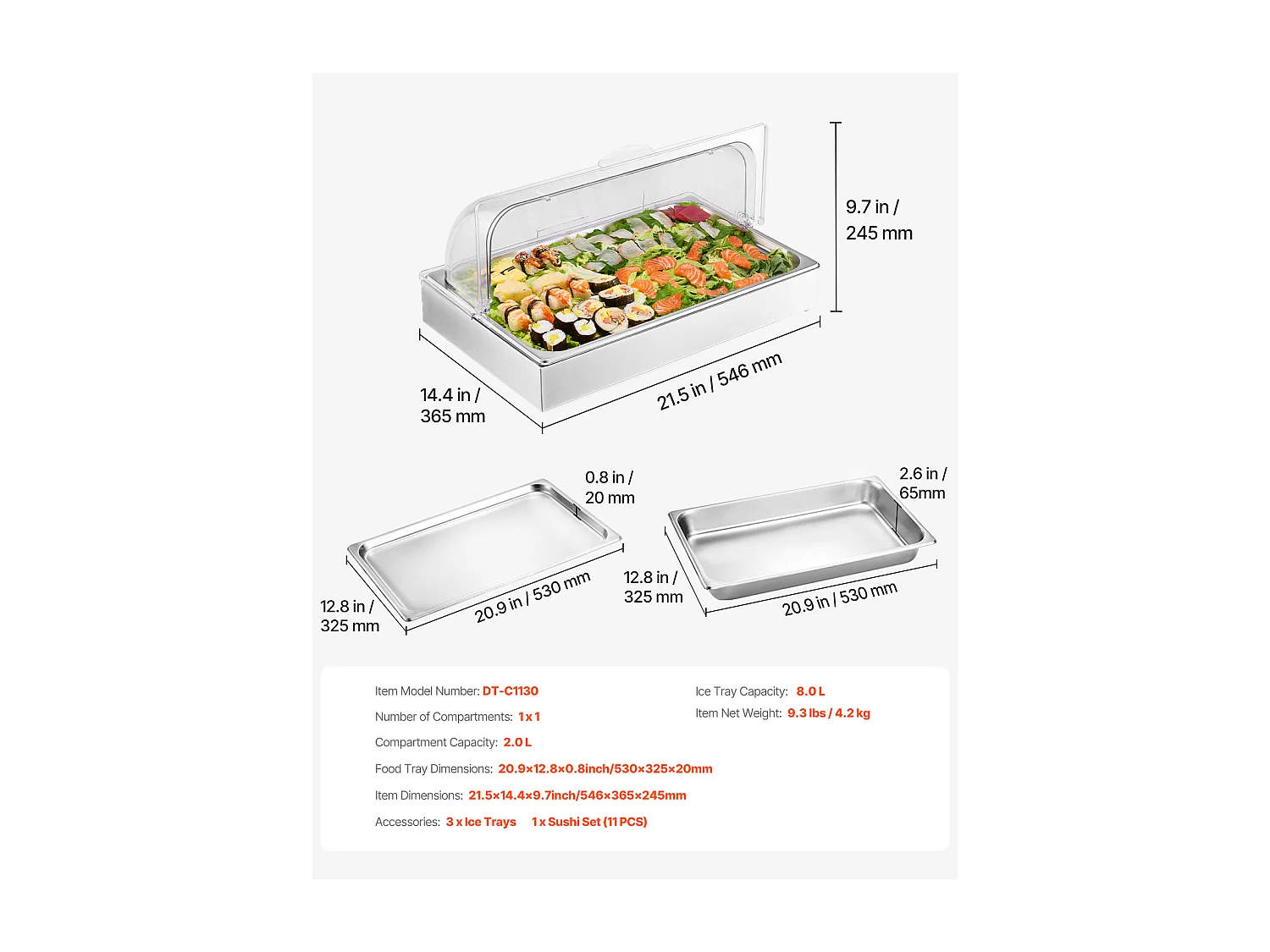 Voedselpresentatiebak voor op het Aanrecht SucceBuy, met Deksel voor Kruiden, Roestvrij Staal, Robuust en Eenvoudig te Reinigen