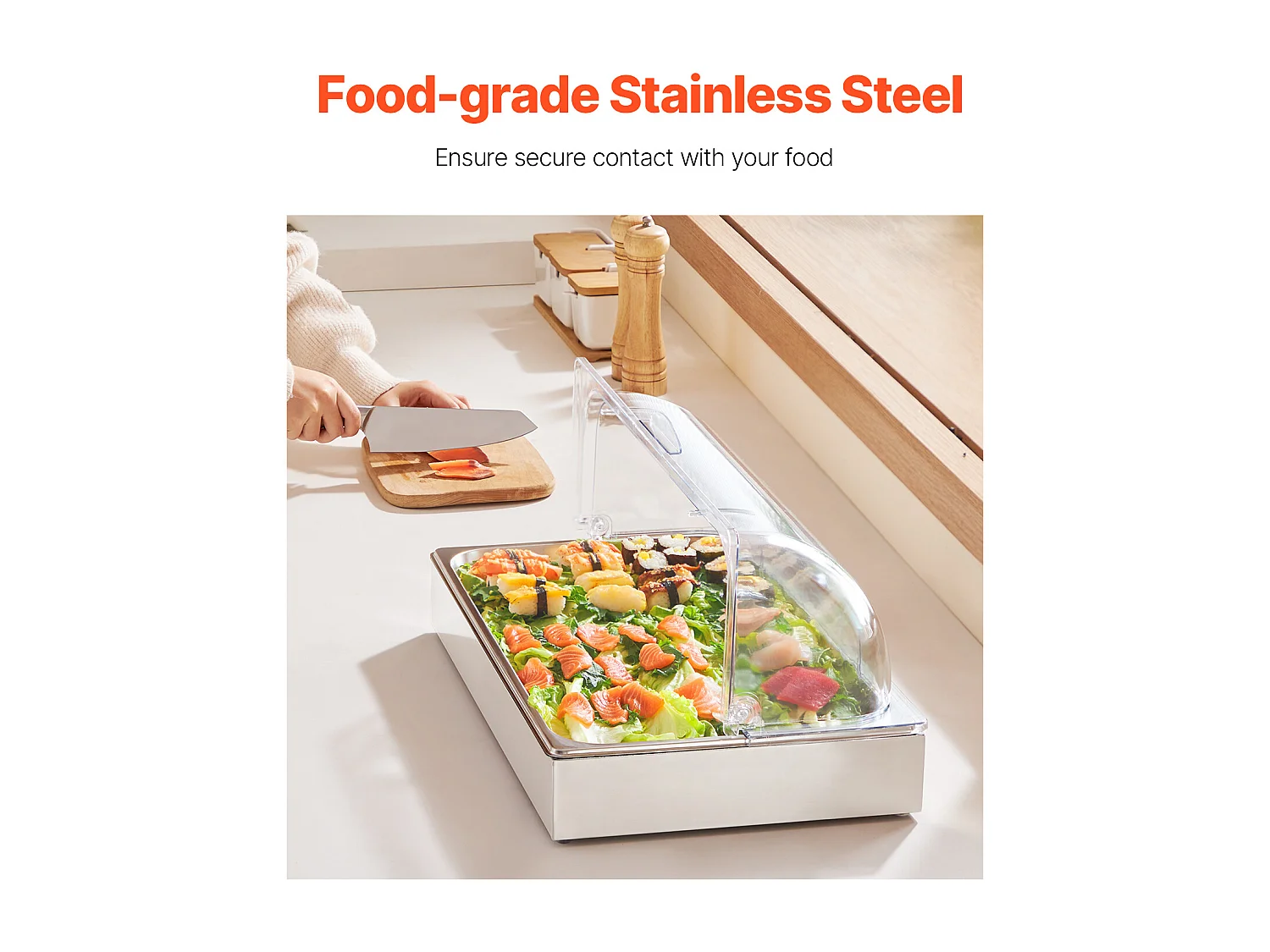 Voedselpresentatiebak voor op het Aanrecht SucceBuy, met Deksel voor Kruiden, Roestvrij Staal, Robuust en Eenvoudig te Reinigen