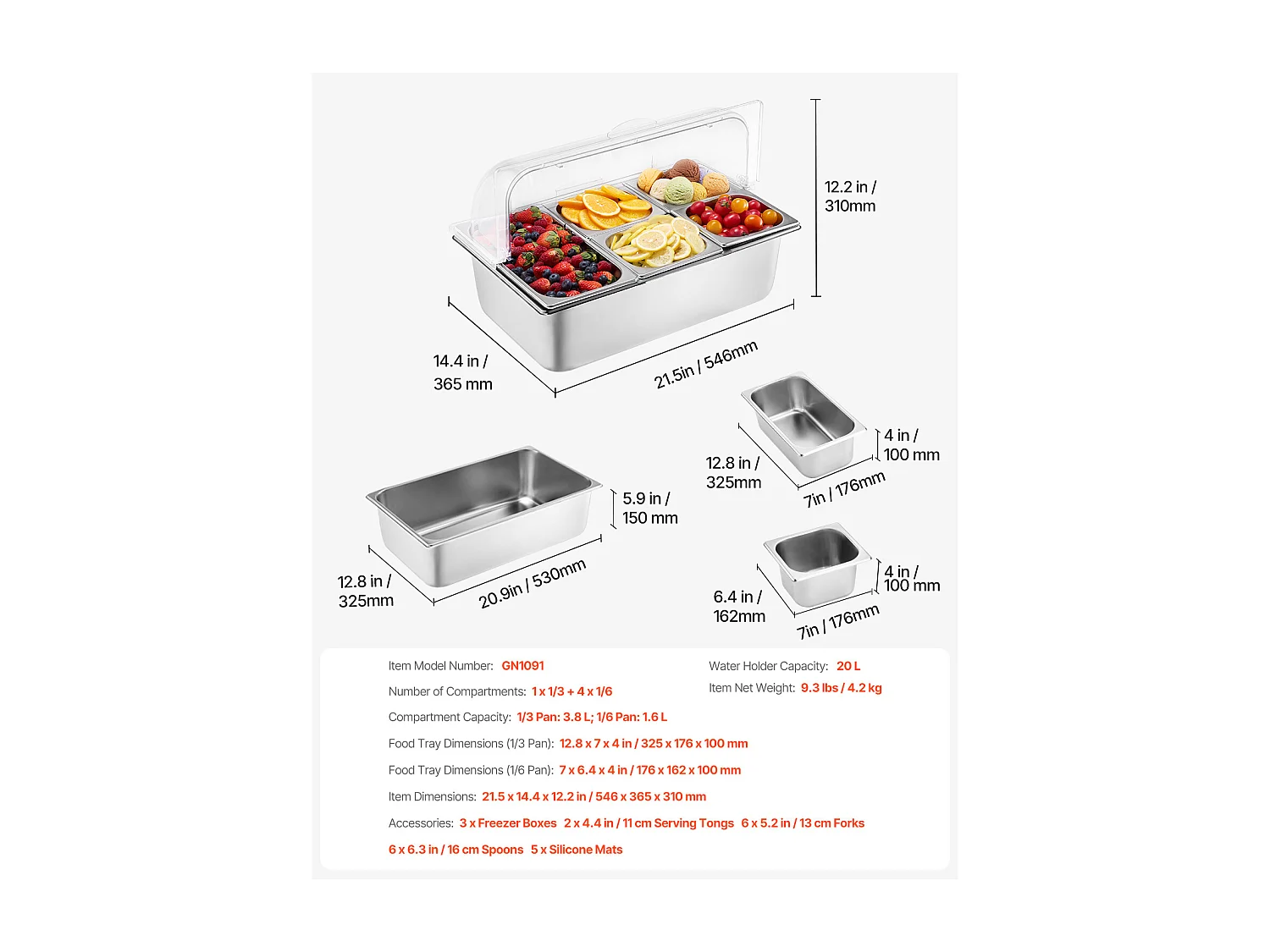 Conteneur d'Affichage Alimentaire de Comptoir SucceBuy, avec le Plateau de 5 Condiments de Casserole