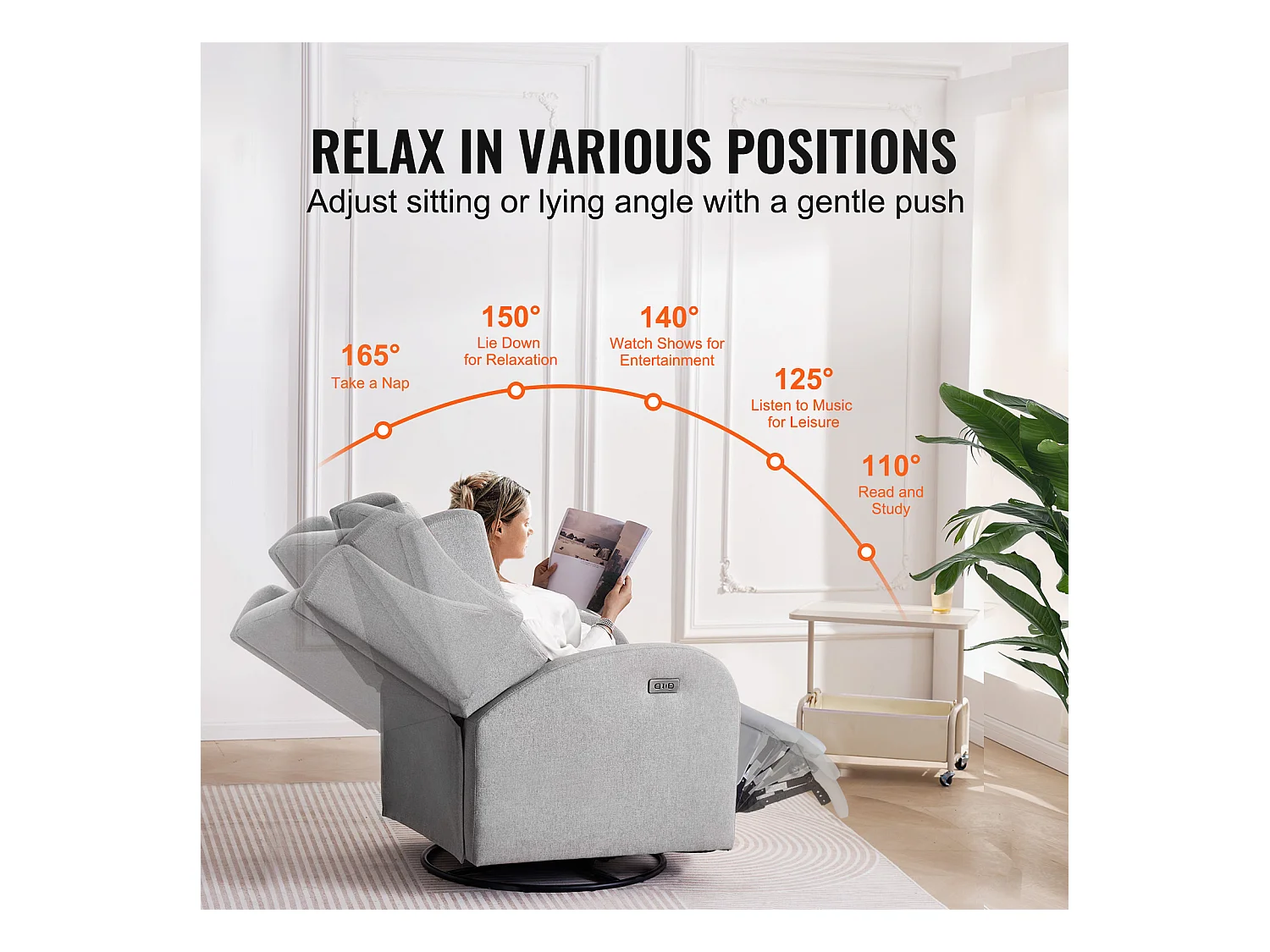 Fauteuil Inclinable et Pivotant Électrique SucceBuy, à Angle Réglable, Gris Clair