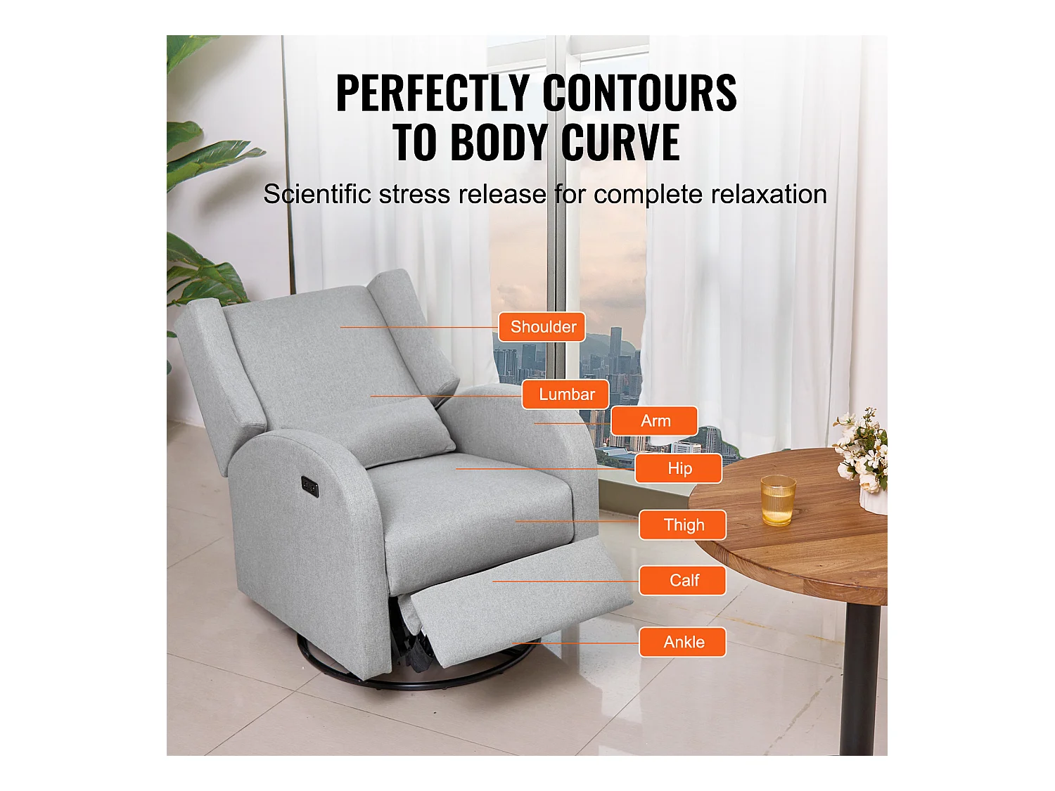 Fauteuil Inclinable et Pivotant Électrique SucceBuy, à Angle Réglable, Gris Clair