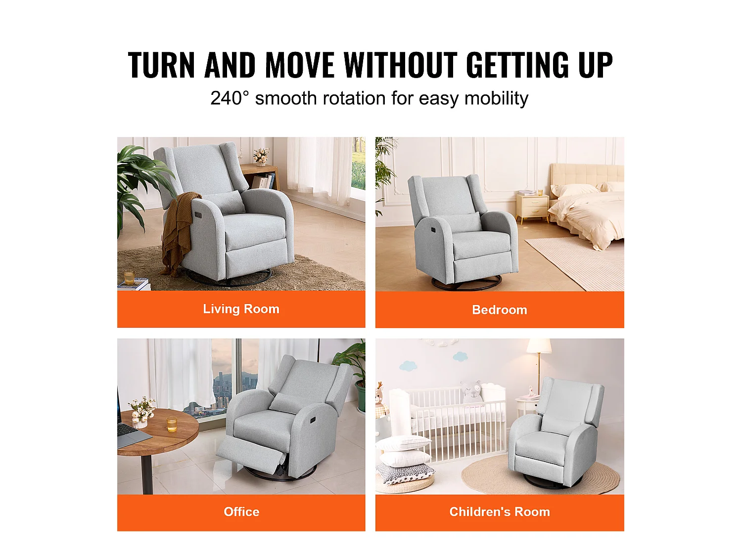 Fauteuil Inclinable et Pivotant Électrique SucceBuy, à Angle Réglable, Gris Clair