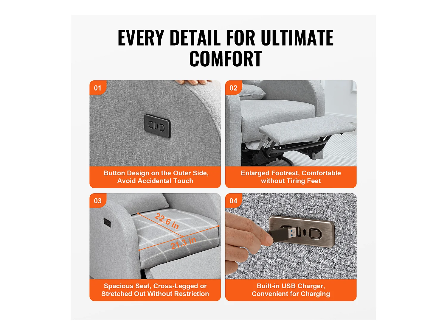 Fauteuil Inclinable et Pivotant Électrique SucceBuy, à Angle Réglable, Gris Clair