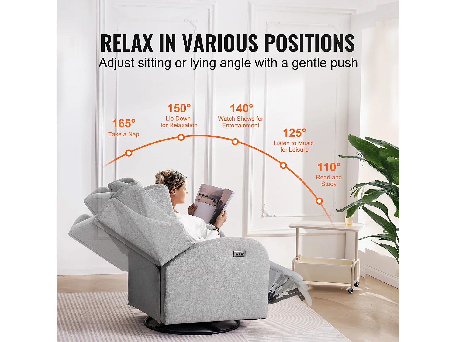 Fauteuil Inclinable et Pivotant Électrique SucceBuy, à Angle Réglable, Gris Clair