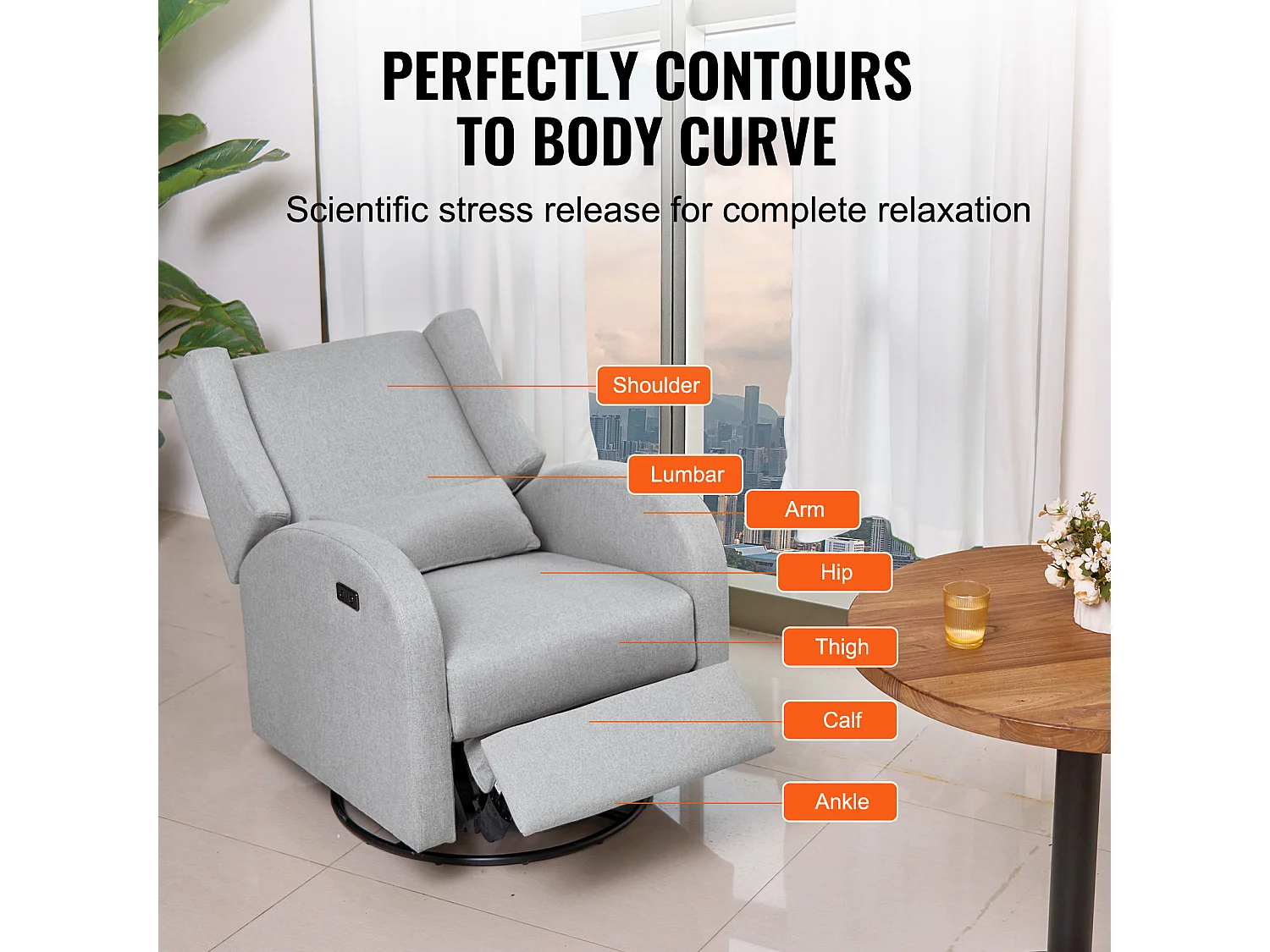Fauteuil Inclinable et Pivotant Électrique SucceBuy, à Angle Réglable, Gris Clair