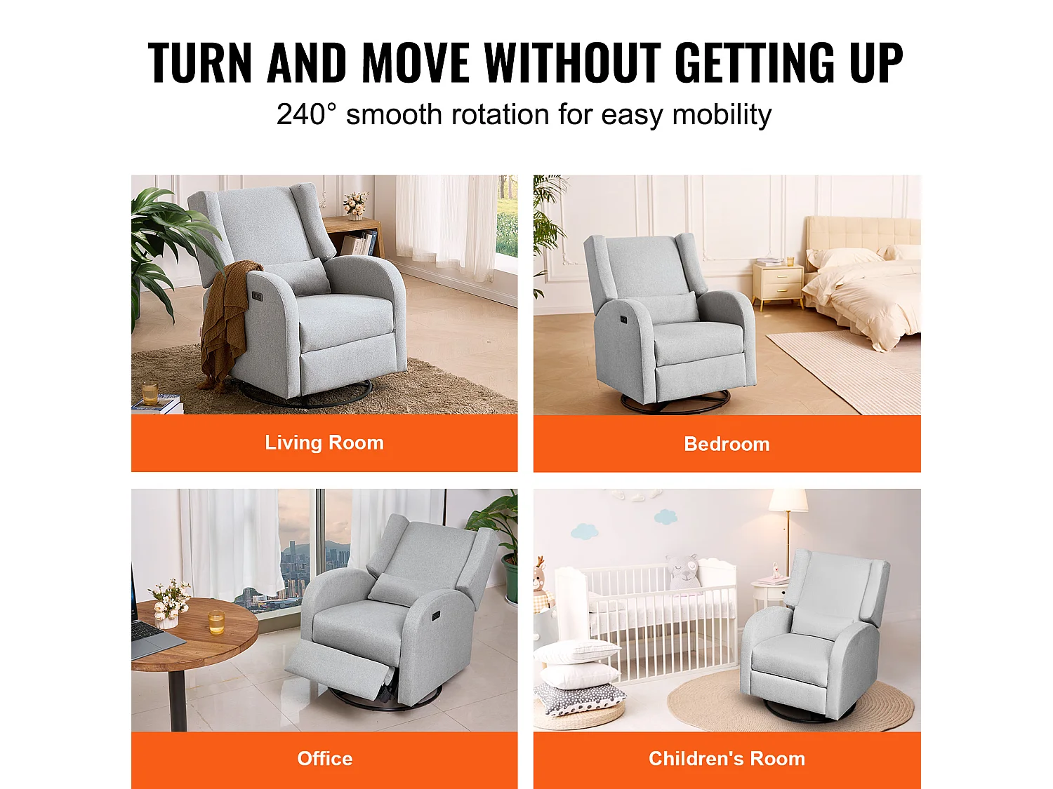 Fauteuil Inclinable et Pivotant Électrique SucceBuy, à Angle Réglable, Gris Clair