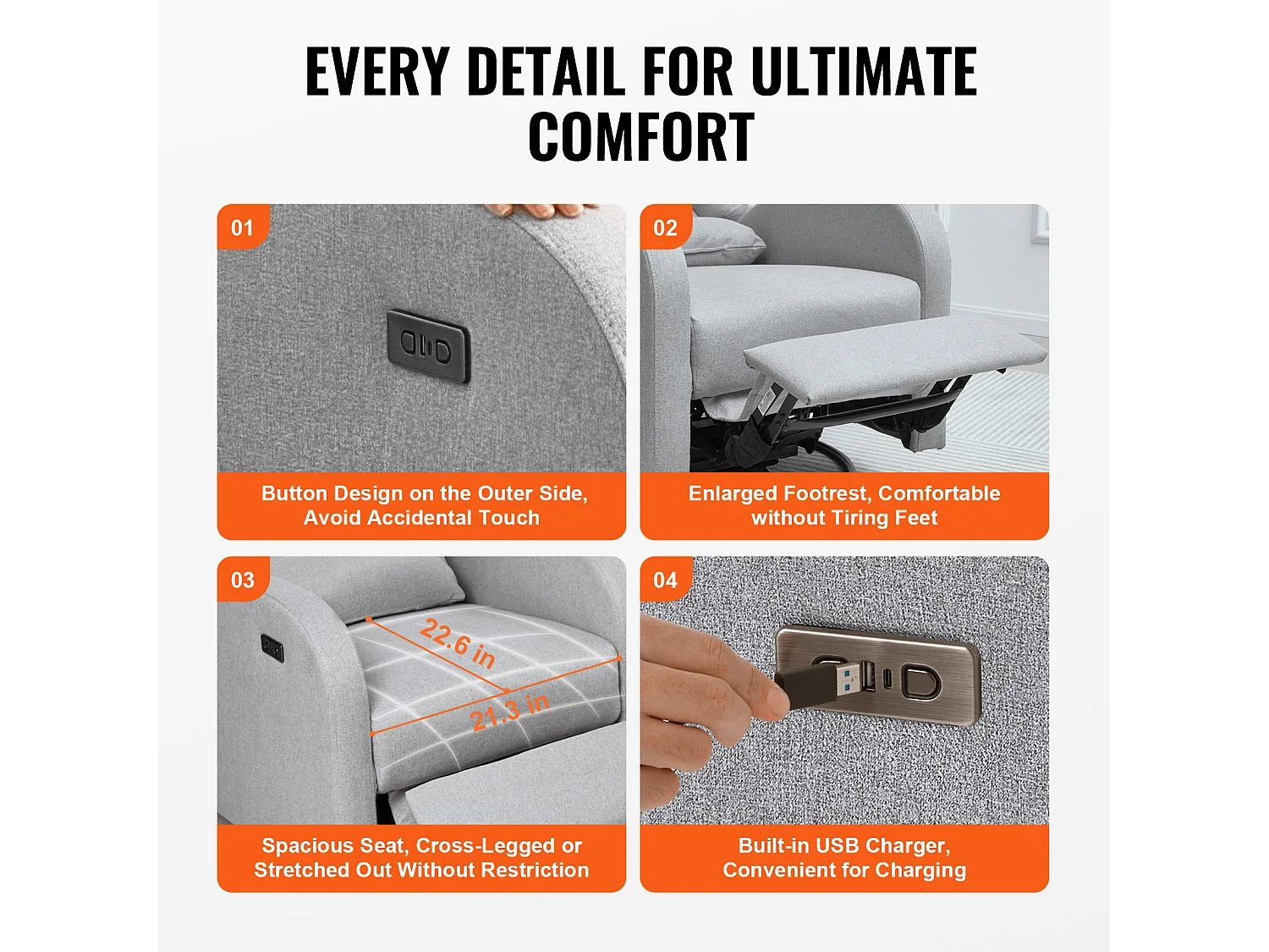 Fauteuil Inclinable et Pivotant Électrique SucceBuy, à Angle Réglable, Gris Clair