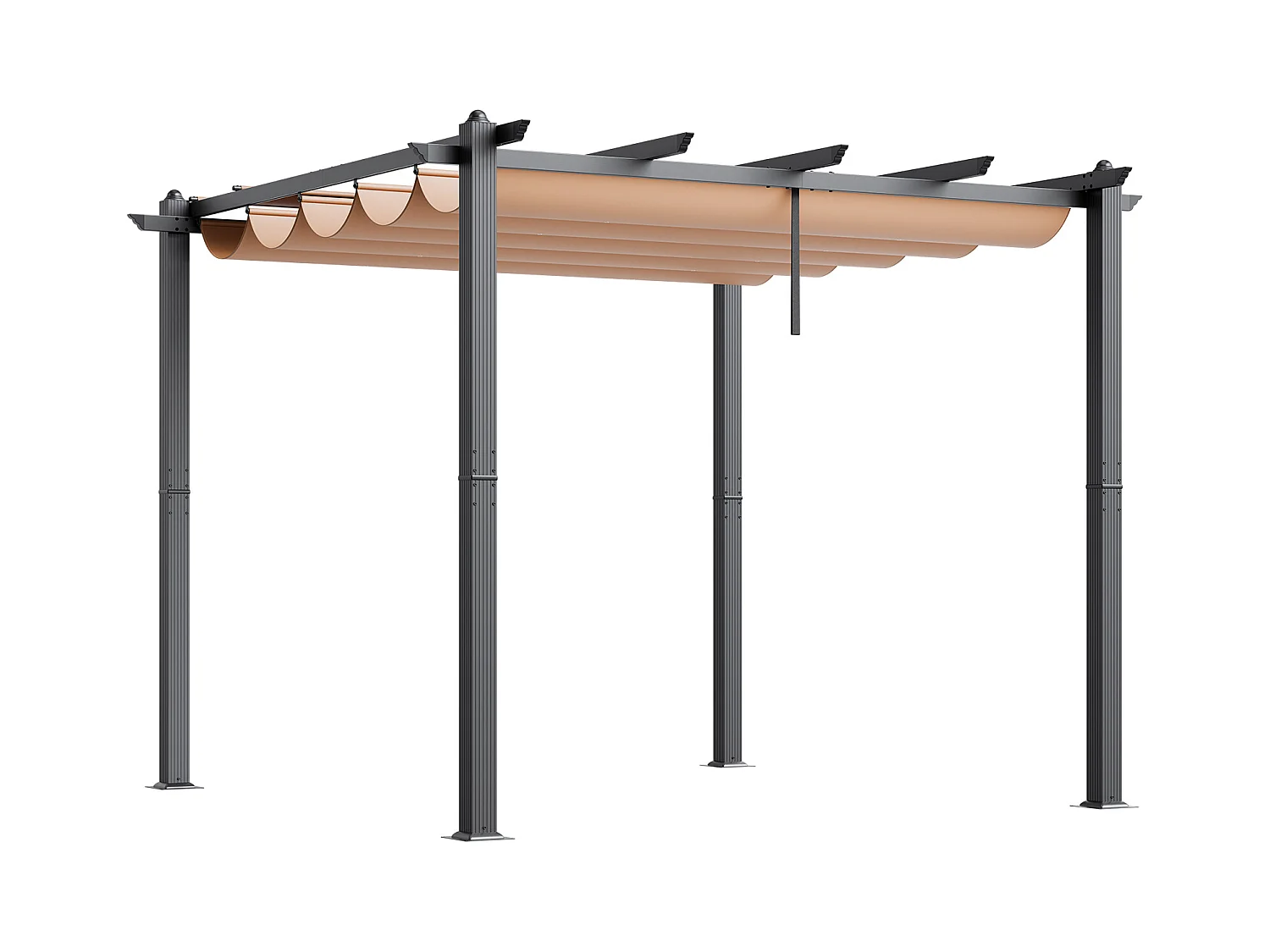 Pergola Extérieure Rétractable SucceBuy, 304,8 x 304,8 cm, avec Auvent de Protection Solaire, Aluminium, Beige