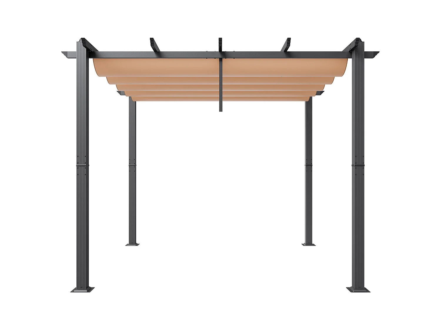 Pergola Extérieure Rétractable SucceBuy, 304,8 x 304,8 cm, avec Auvent de Protection Solaire, Aluminium, Beige