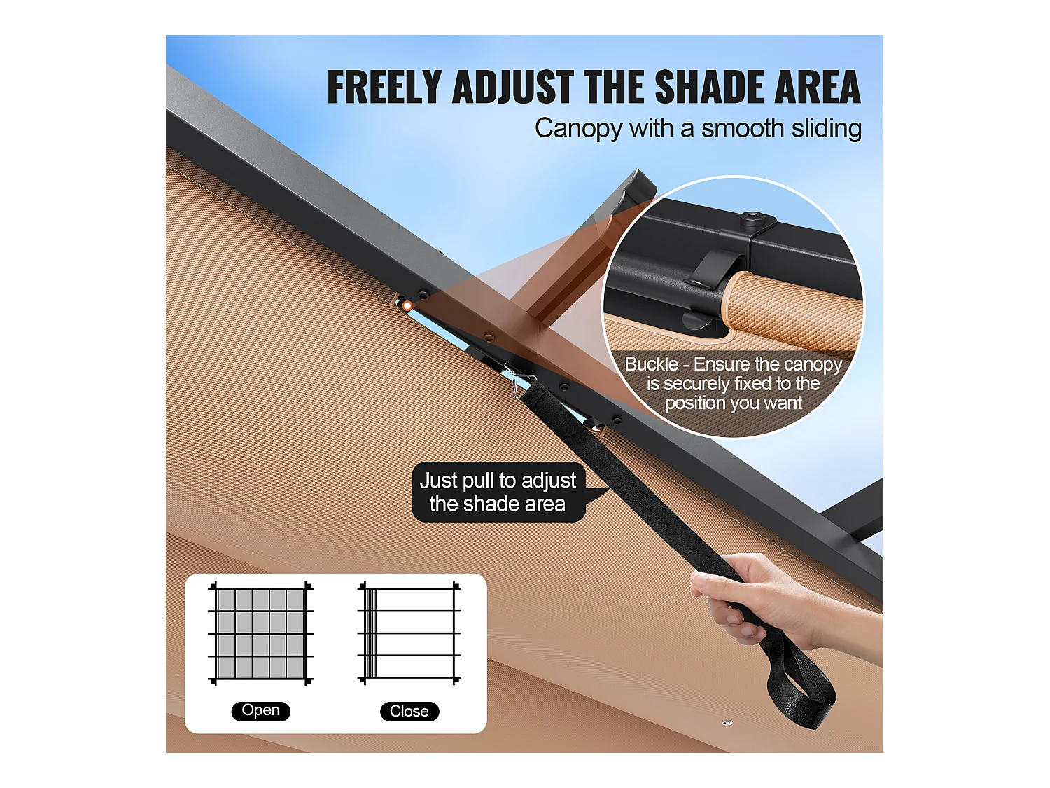 Pergola Extérieure Rétractable SucceBuy, 304,8 x 304,8 cm, avec Auvent de Protection Solaire, Aluminium, Beige