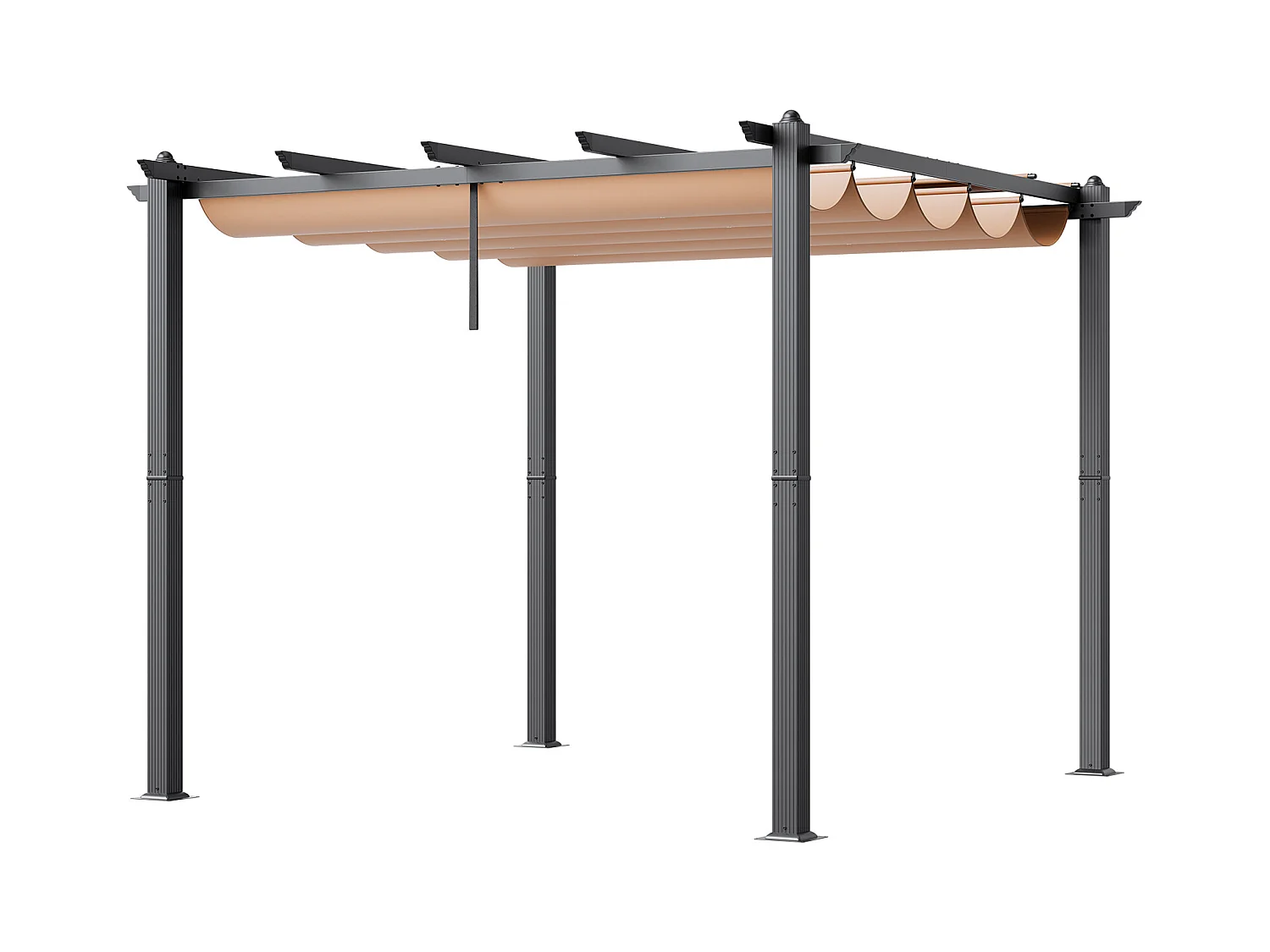 Pergola Extérieure Rétractable SucceBuy, 304,8 x 304,8 cm, avec Auvent de Protection Solaire, Aluminium, Beige