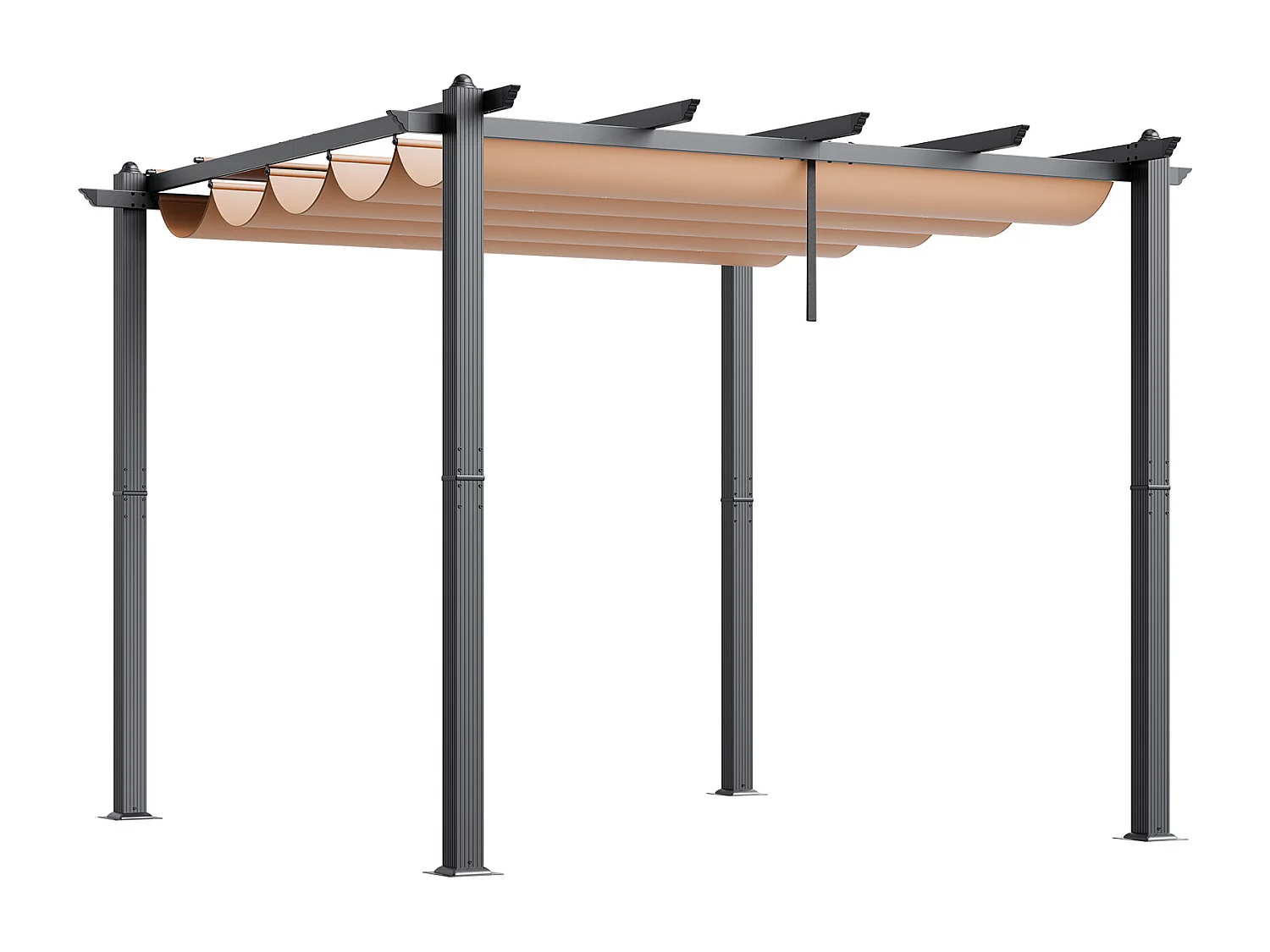 Pergola Extérieure Rétractable SucceBuy, 304,8 x 304,8 cm, avec Auvent de Protection Solaire, Aluminium, Beige