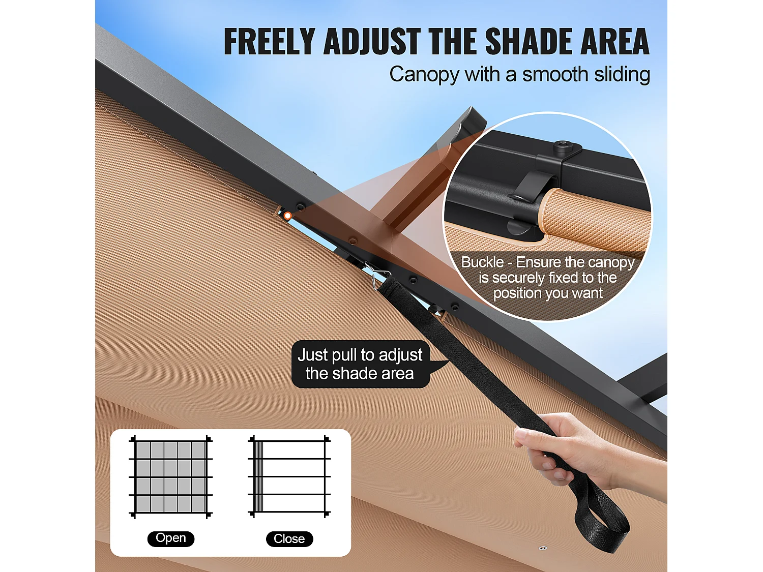 Pergola Extérieure Rétractable SucceBuy, 304,8 x 304,8 cm, avec Auvent de Protection Solaire, Aluminium, Beige