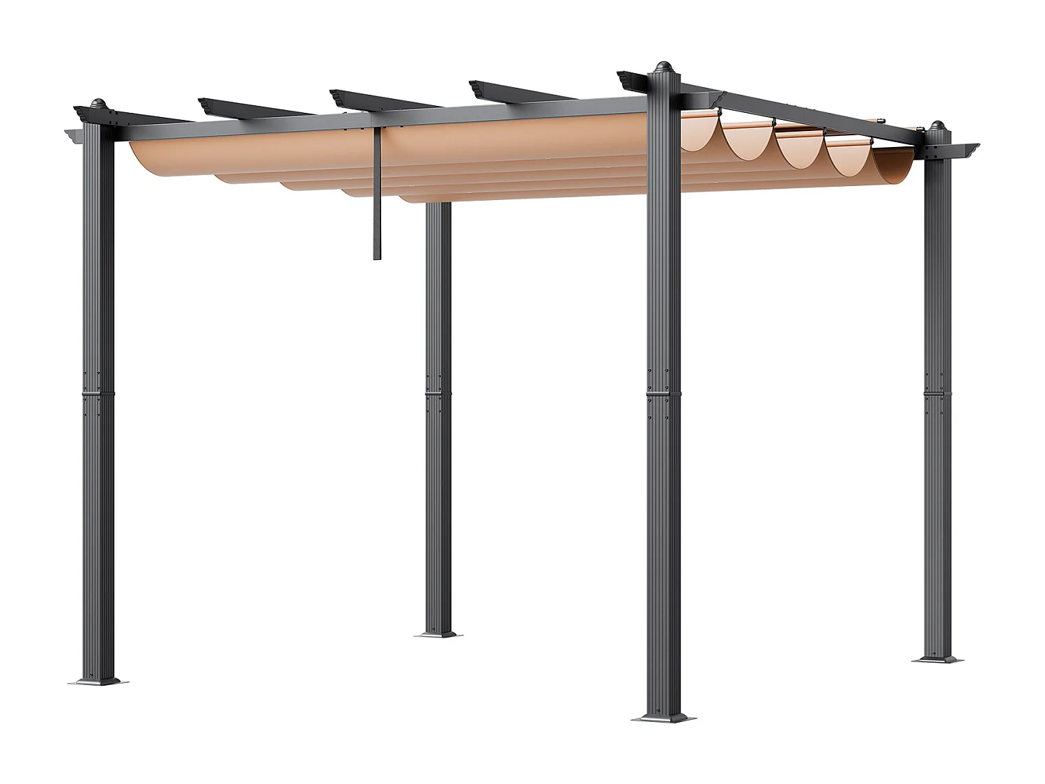 Pergola Extérieure Rétractable SucceBuy, 304,8 x 304,8 cm, avec Auvent de Protection Solaire, Aluminium, Beige