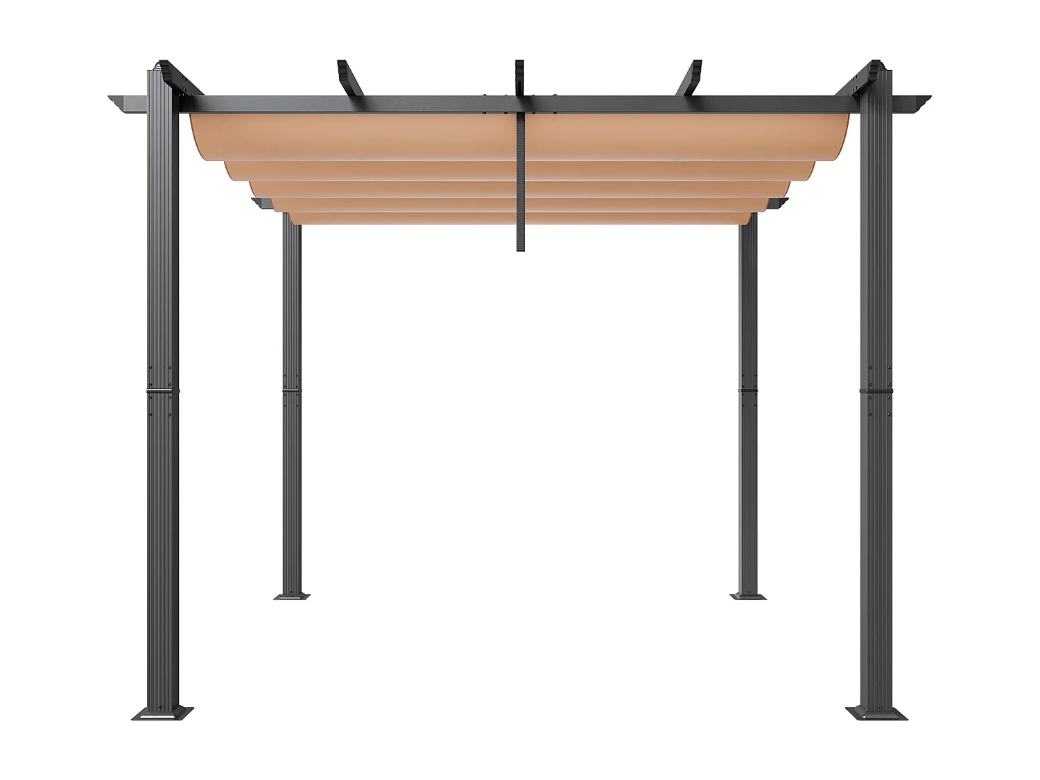 Pergola Extérieure Rétractable SucceBuy, 304,8 x 304,8 cm, avec Auvent de Protection Solaire, Aluminium, Beige