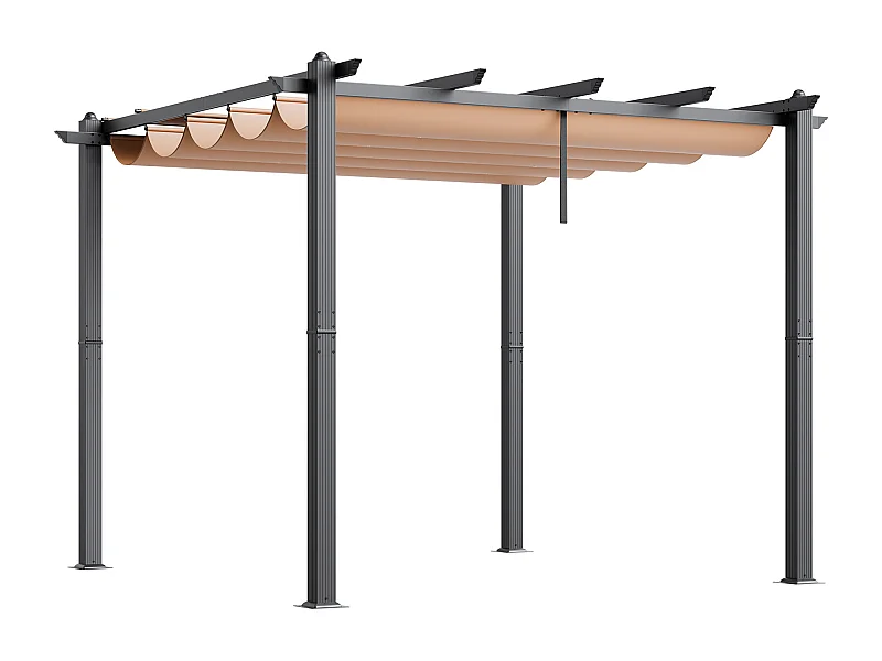 Pergola Extérieure Rétractable SucceBuy, 304,8 x 304,8 cm, avec Auvent de Protection Solaire, Aluminium, Beige