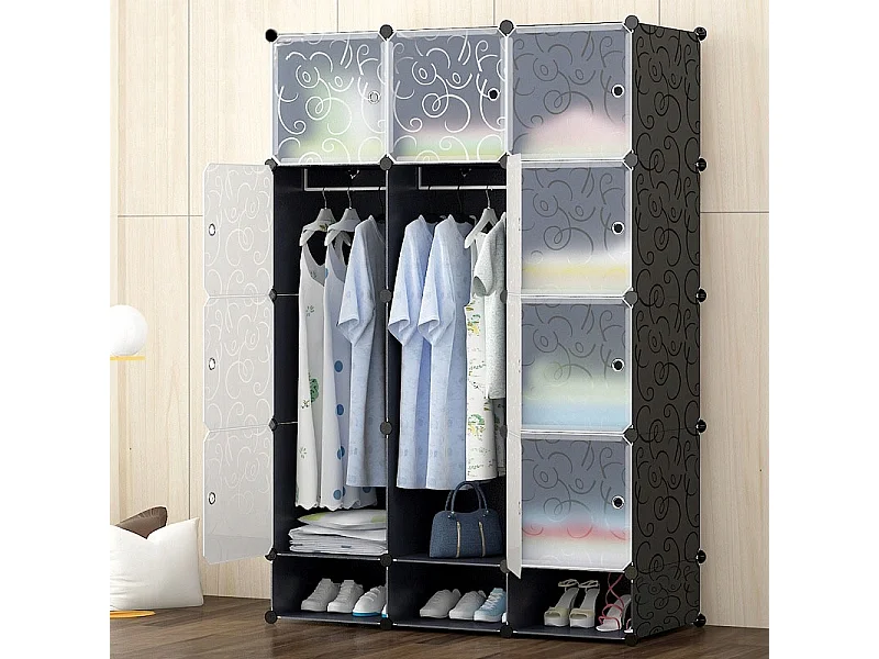 Duża szafa modułowa regał garderoba 12x szafka czarna składana pojemna xxl