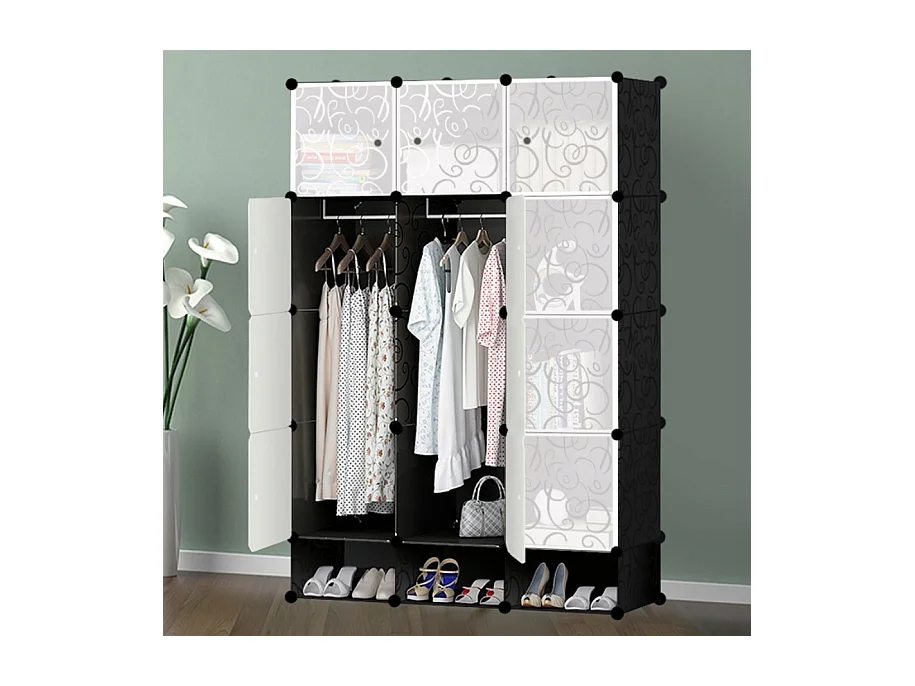 Grande armoire modulaire bibliothèque 12x noire pliante spacieuse xxl