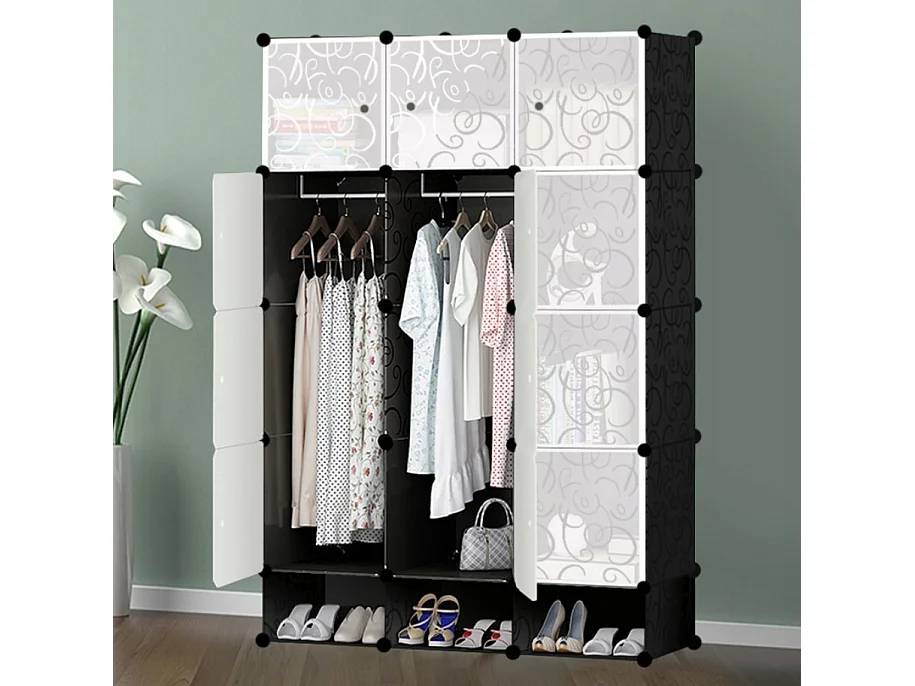 Duża szafa modułowa regał garderoba 12x szafka czarna składana pojemna xxl