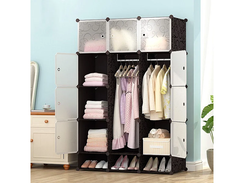 Duża szafa modułowa regał garderoba 12x szafka czarna składana pojemna xxl