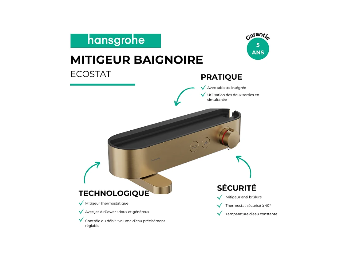 Mitigeur baignoire thermostatique HANSGROHE ShowerTablet Select 400 bronze brossé