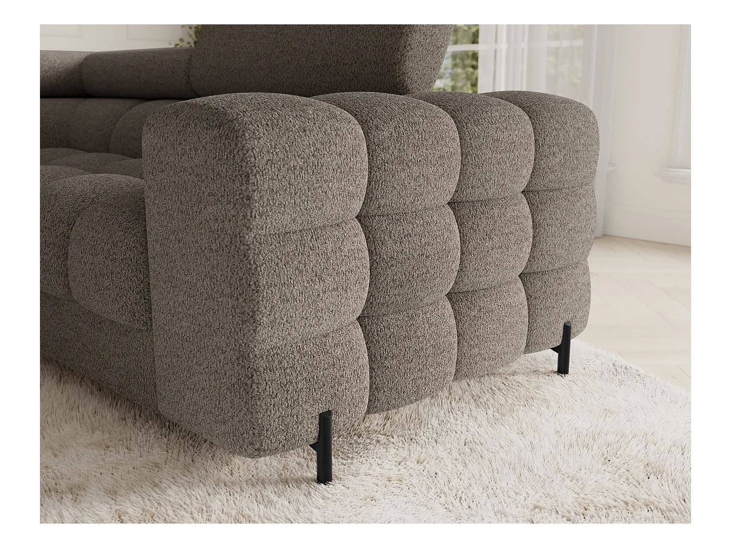 Grand canapé en U en tissu KARBON – Avec fonction lit et coffre-Marron-Méridienne A gauche