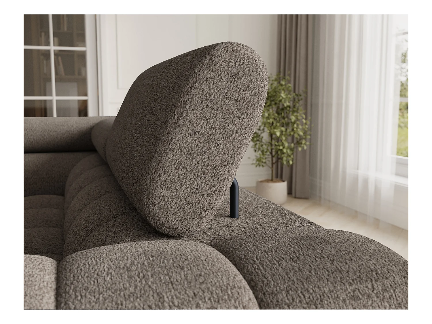 Grand canapé en U en tissu KARBON – Avec fonction lit et coffre-Marron-Méridienne A gauche