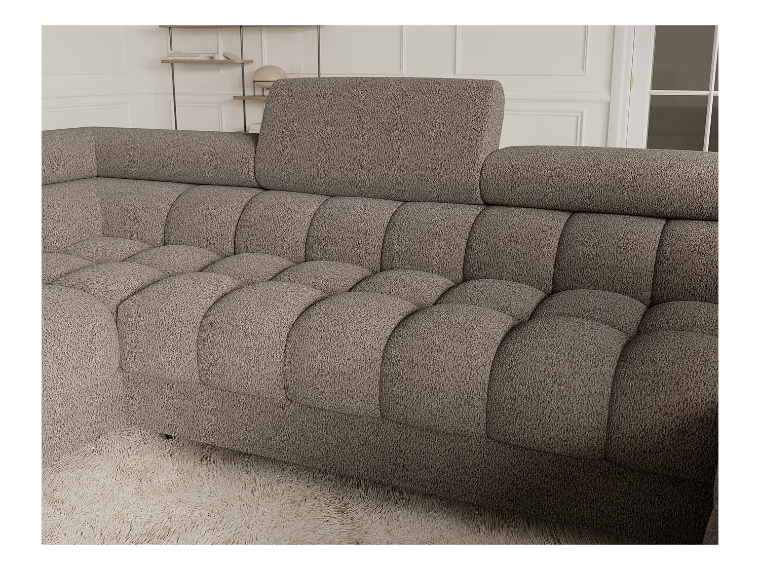 Grand canapé en U en tissu KARBON – Avec fonction lit et coffre-Marron-Méridienne A gauche