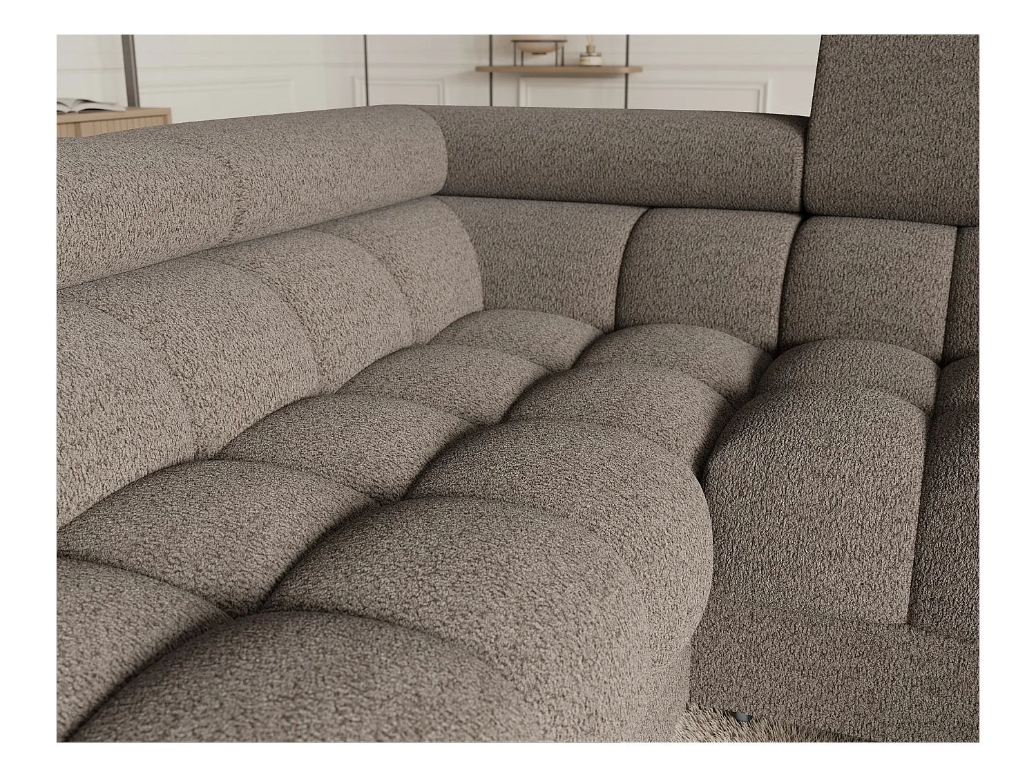 Grand canapé en U en tissu KARBON – Avec fonction lit et coffre-Marron-Méridienne A gauche