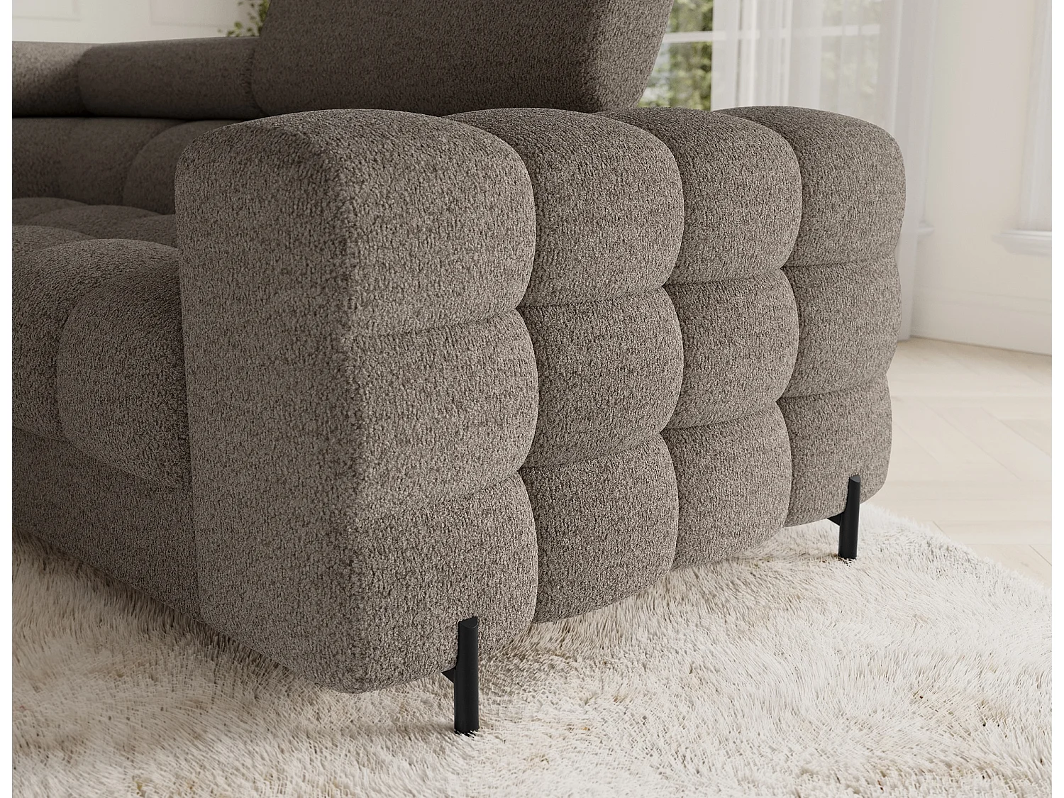 Grand canapé en U en tissu KARBON – Avec fonction lit et coffre-Marron-Méridienne A gauche