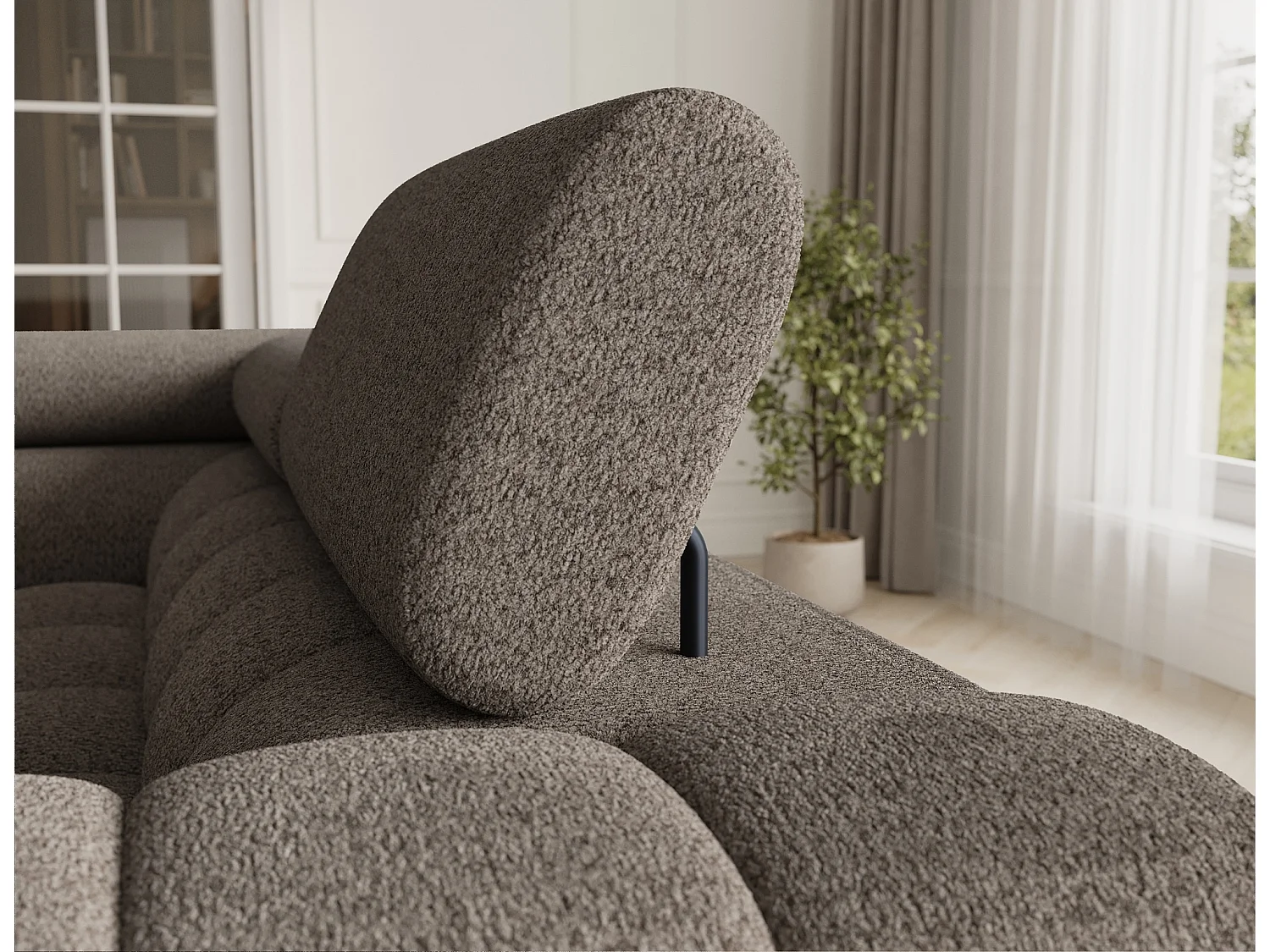 Grand canapé en U en tissu KARBON – Avec fonction lit et coffre-Marron-Méridienne A gauche