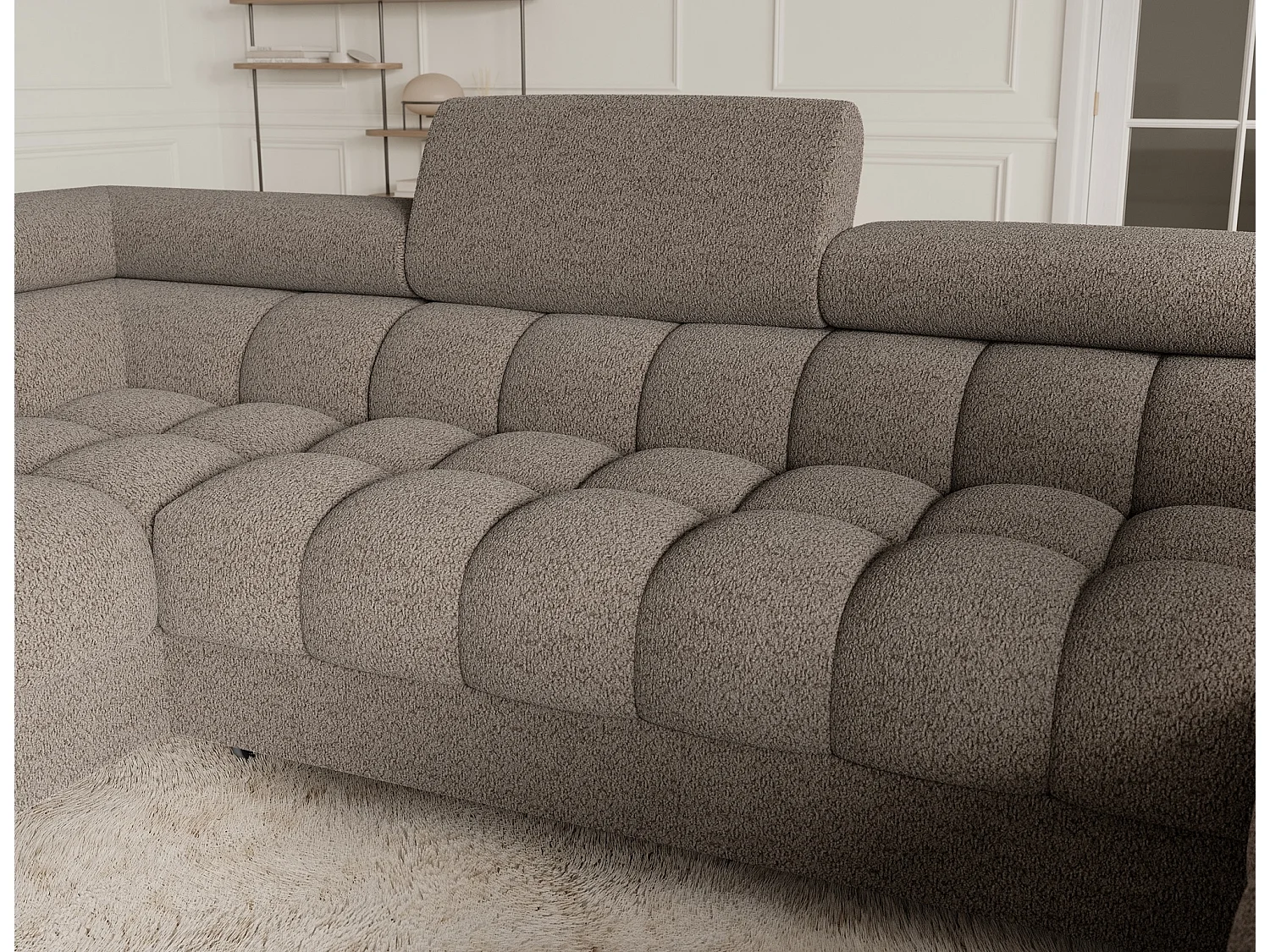 Grand canapé en U en tissu KARBON – Avec fonction lit et coffre-Marron-Méridienne A gauche