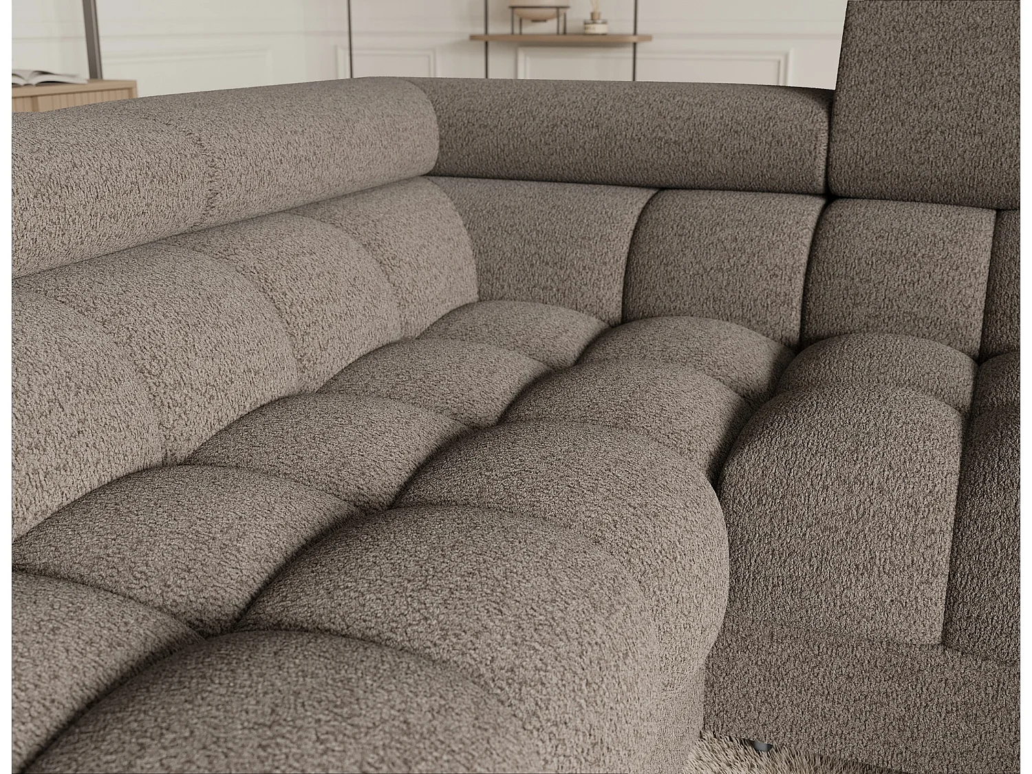 Grand canapé en U en tissu KARBON – Avec fonction lit et coffre-Marron-Méridienne A gauche